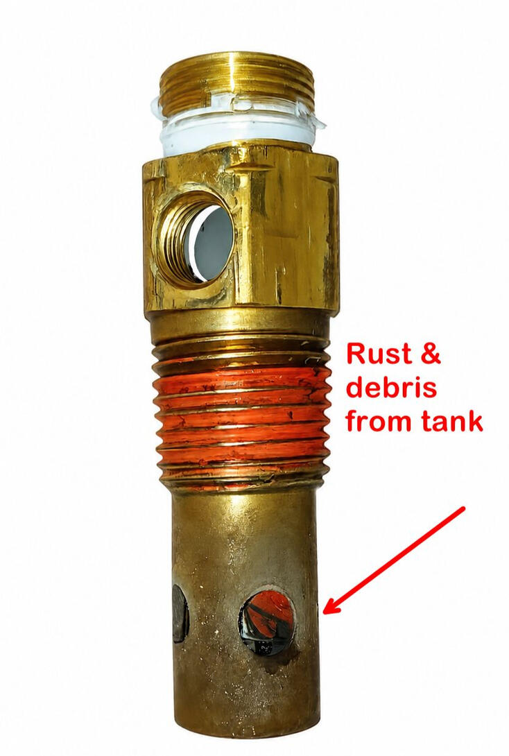 Rusty check valve rust embedded inside of an air compressor check valve